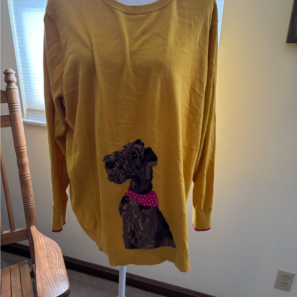 Joules Mustard Yellow Sweater with Dog Design - Picture 7 of 12